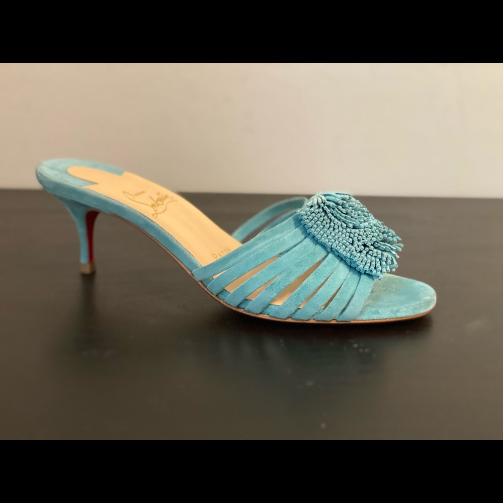 CHRISTIAN LOUBOUTIN BELBROSSA 55 TURQUOISE SUEDE. Brand NEW never worn. - Picture 9 of 13